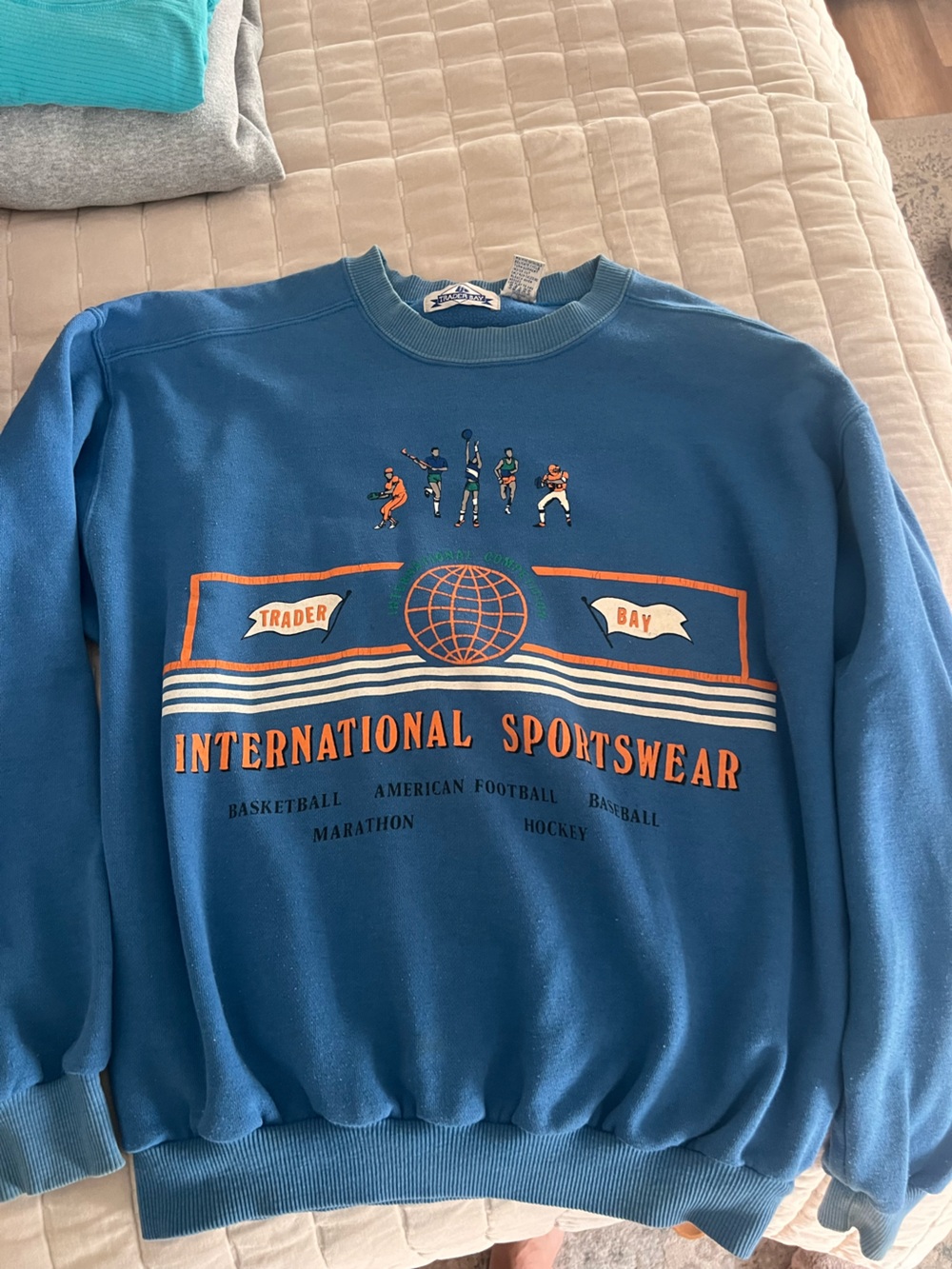 Trader Bay Blue Graphic Sweatshirt with Orange Accents
